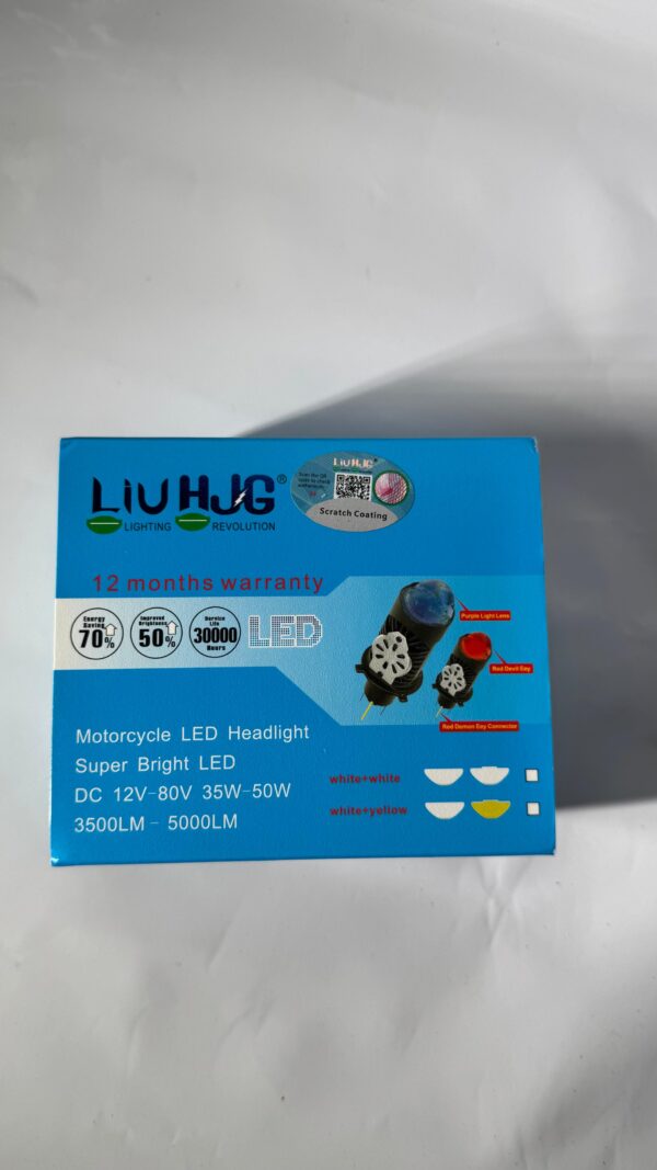 LIU HJG Super Bright White LED H4 Projector Lens Bulb with Red Devil Eye for Car, Motorbike, Truck, Van (12V, 50W) – Pack of 1